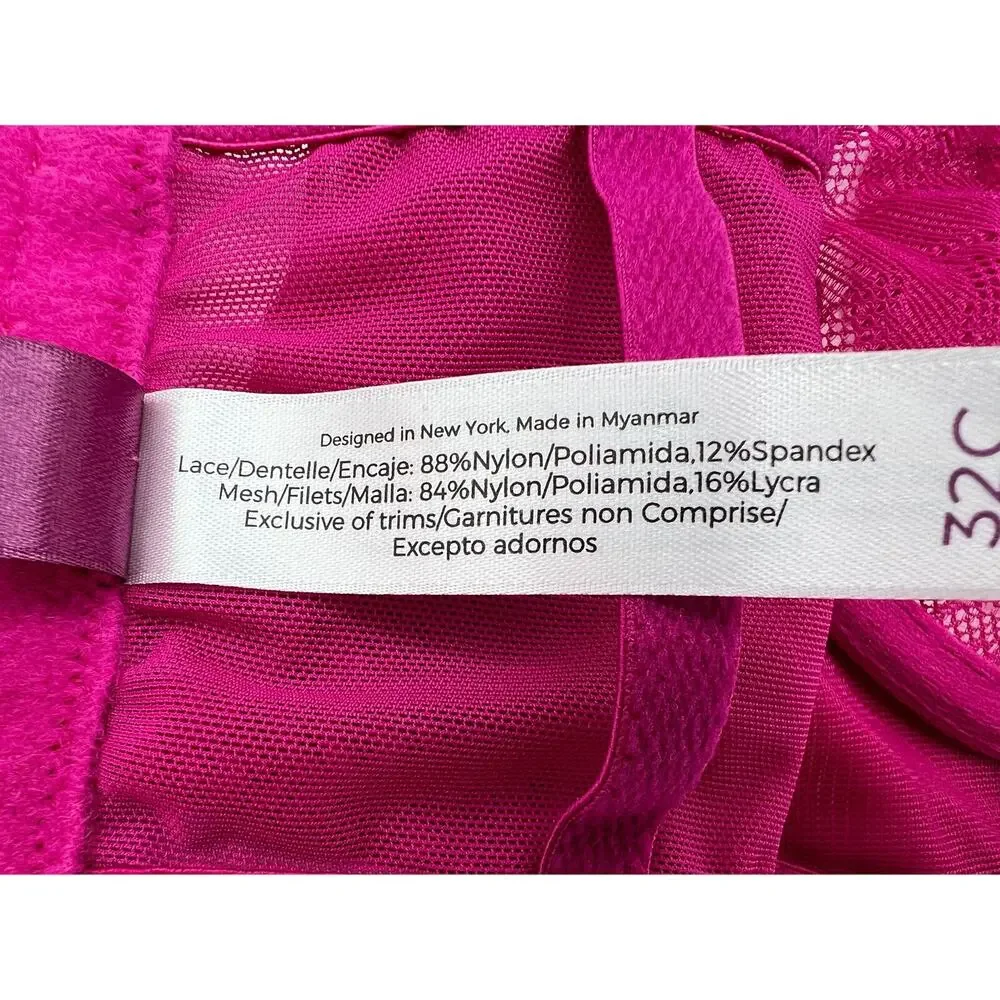 Adore Me Bra Longline Lace Strappy Balconette Underwire Back Closure Pink 32C
